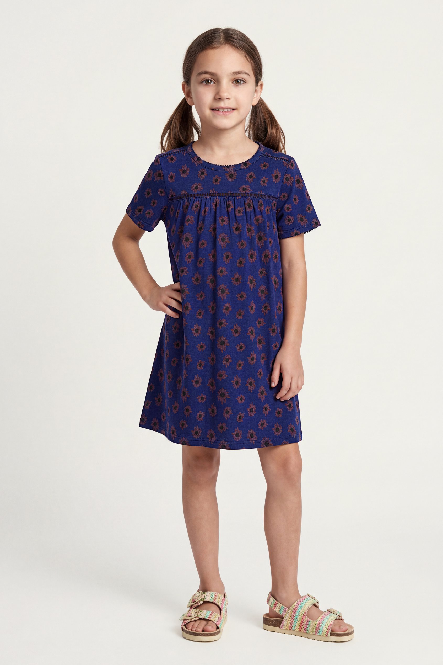 Girls Lace Details Sunflower Print Dress  (5yrs - 11yrs)
