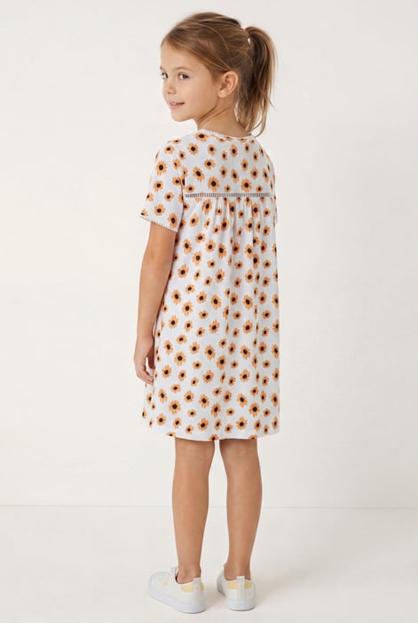 Girls White Lace Details Sunflower Print Dress  (5yrs - 11yrs)