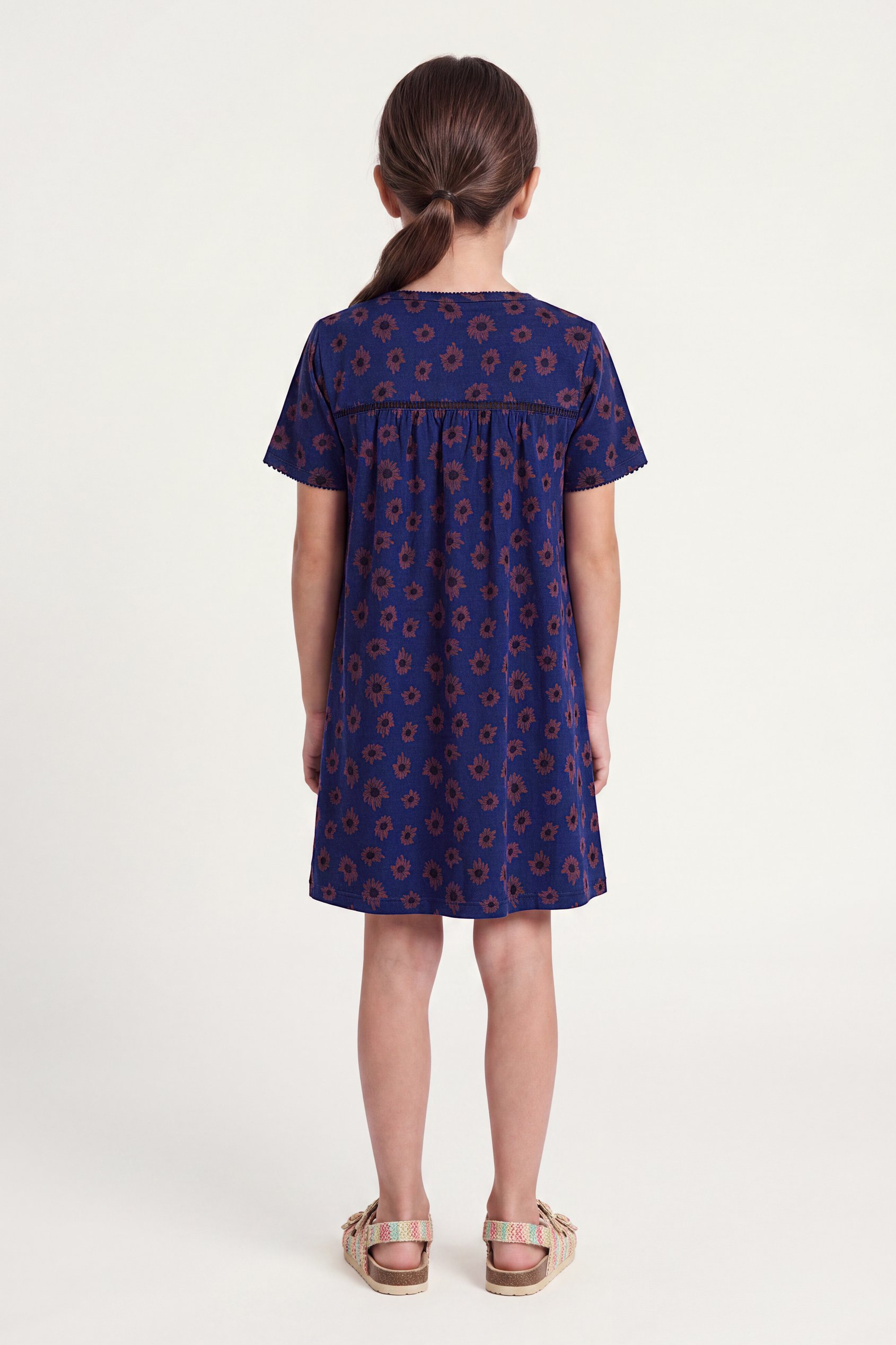 Girls Lace Details Sunflower Print Dress  (5yrs - 11yrs)