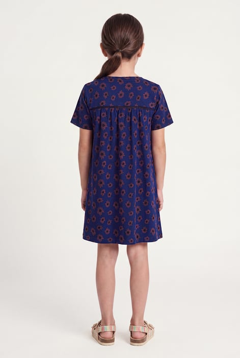 Girls Blue Lace Details Sunflower Print Dress  (5yrs - 11yrs)