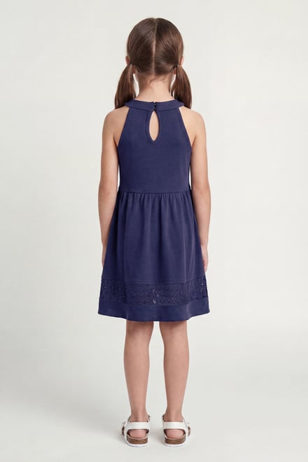 Girls Halter Neck Lace Trim Jersey Dress (5/6yrs - 10/11yrs)
