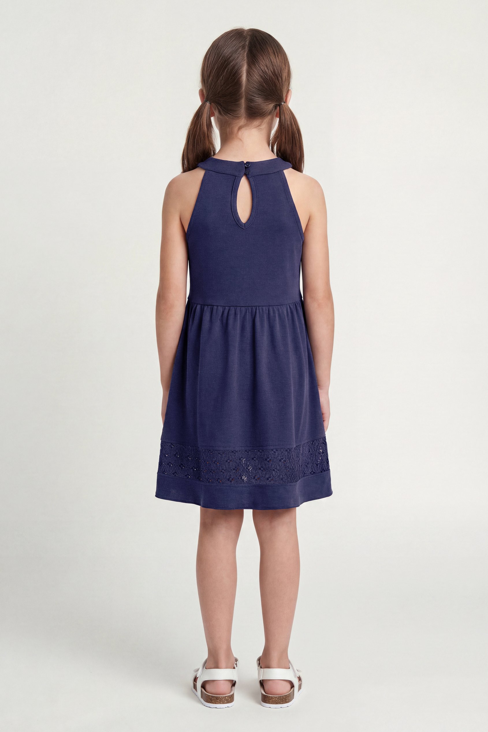 Girls Halter Neck Lace Trim Jersey Dress (5/6yrs - 10/11yrs)