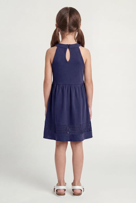Girls Blue Halter Neck Lace Trim Jersey Dress (5/6yrs - 10/11yrs)