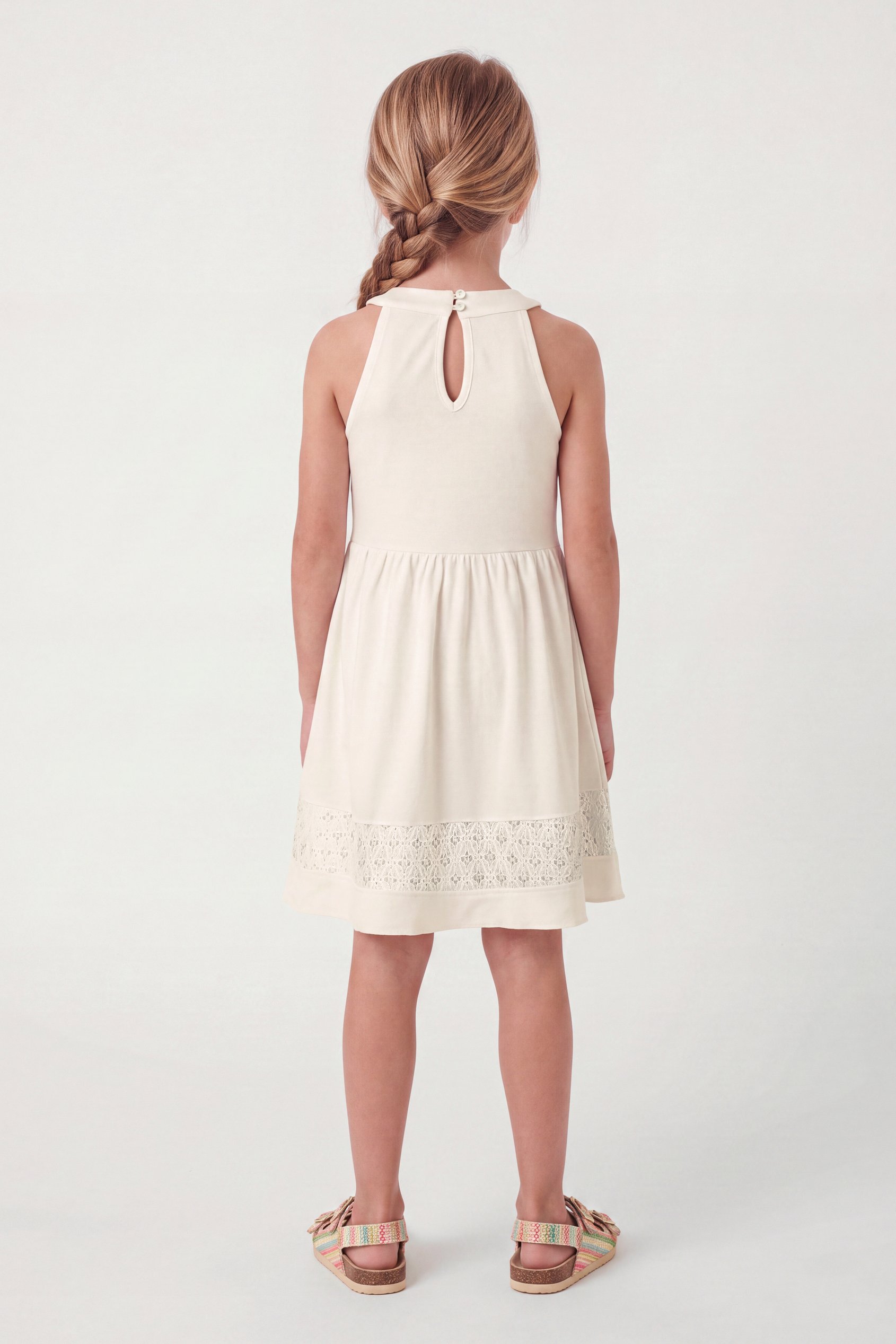 Girls Halter Neck Lace Trim Jersey Dress (5/6yrs - 10/11yrs)