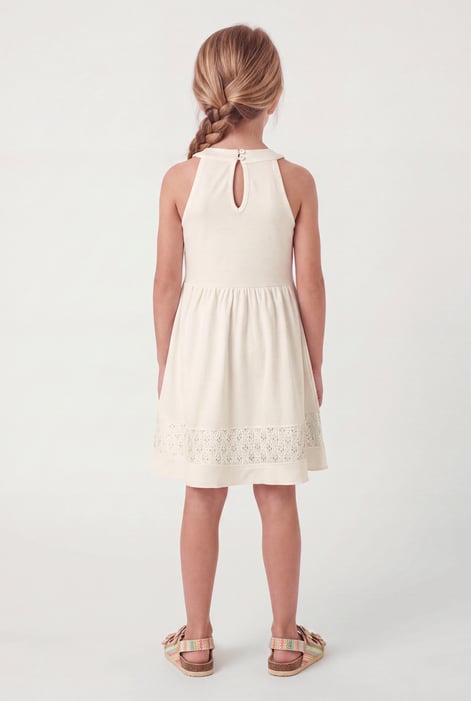 Girls Off-white Halter Neck Lace Trim Jersey Dress (5/6yrs - 10/11yrs)