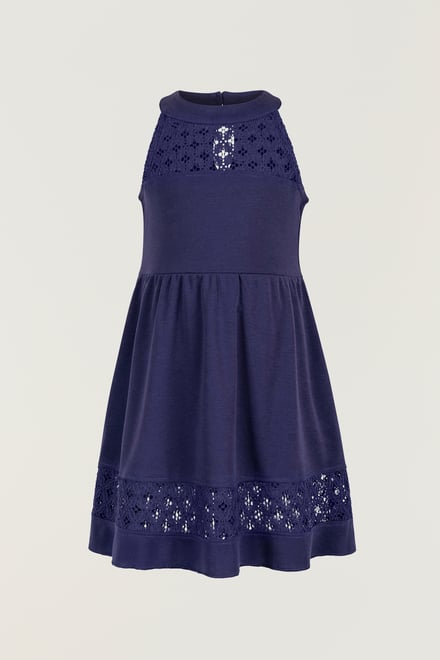 Girls Halter Neck Lace Trim Jersey Dress (5/6yrs - 10/11yrs)