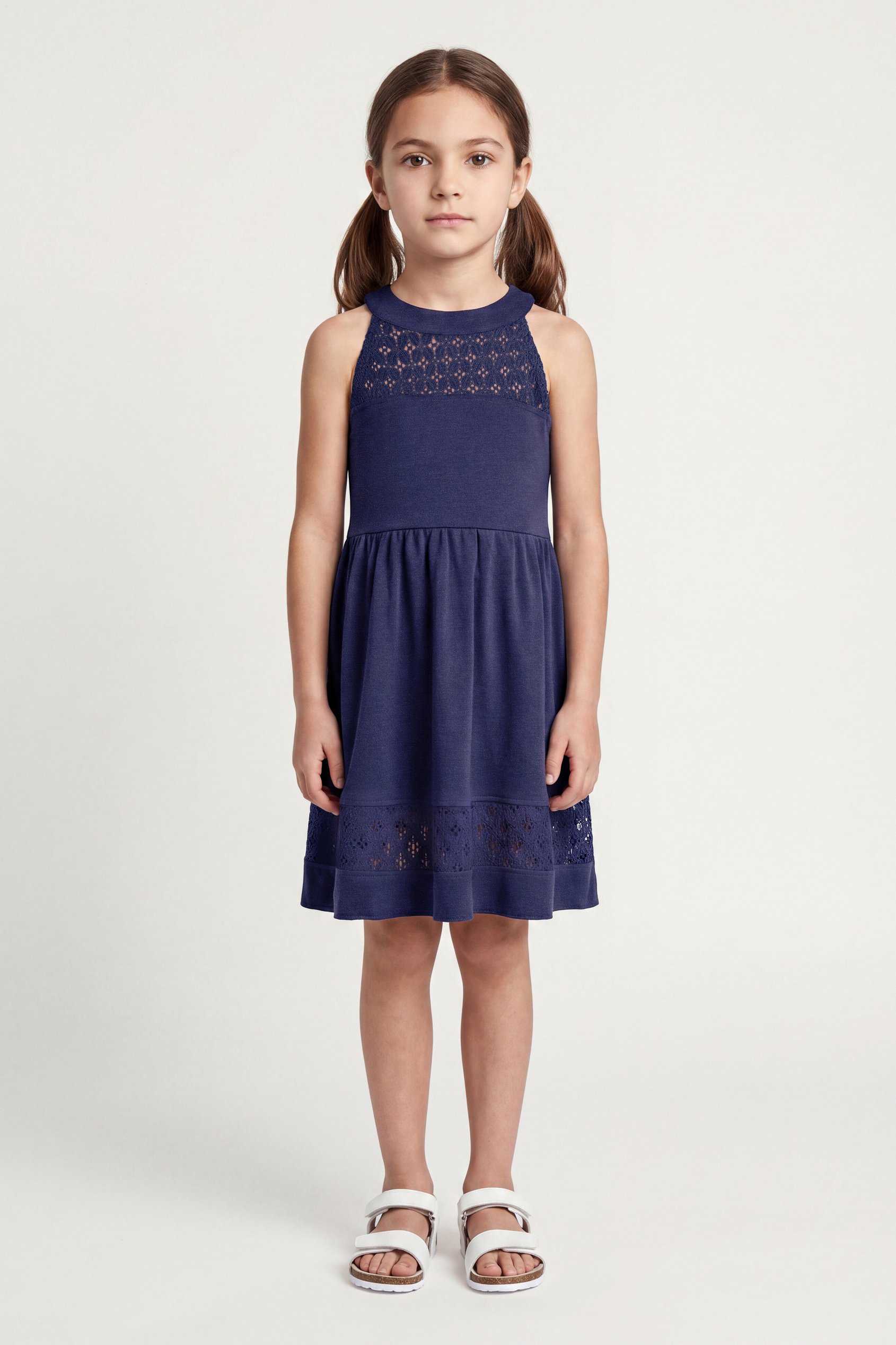 Girls Halter Neck Lace Trim Jersey Dress (5/6yrs - 10/11yrs)