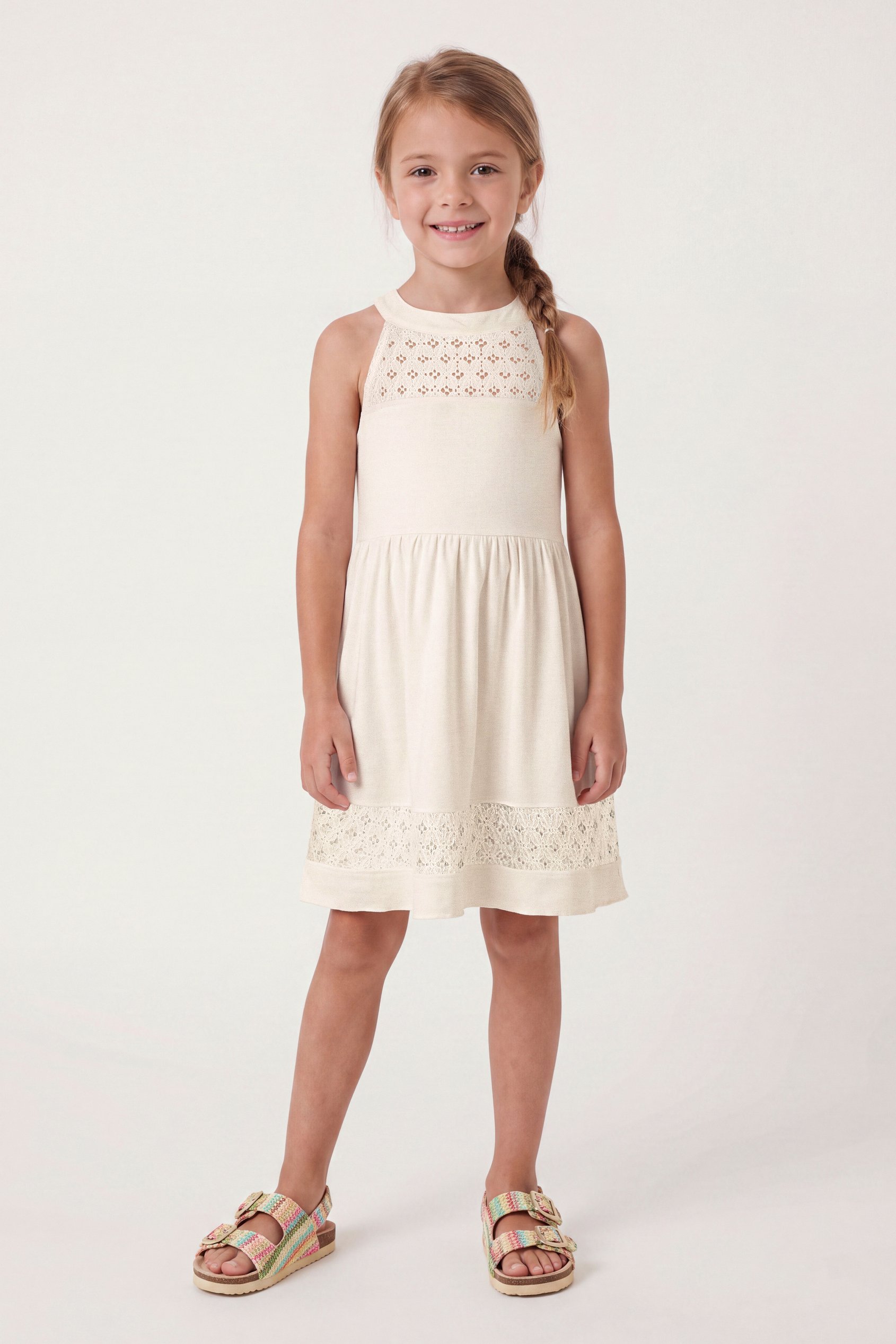 Girls Halter Neck Lace Trim Jersey Dress (5/6yrs - 10/11yrs)