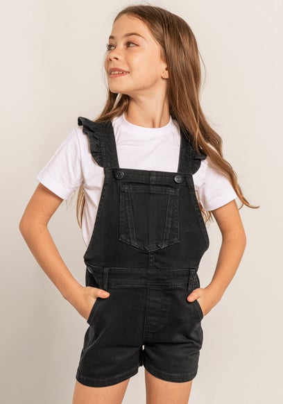 Girls Denim Ruffle Sleeve Short Dungarees(2/3yrs-8/9yrs)