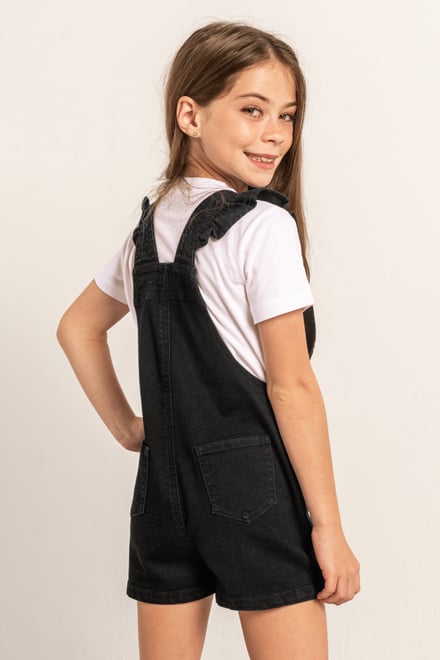 Girls Denim Ruffle Sleeve Short Dungarees(2/3yrs-8/9yrs)