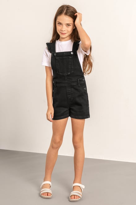 Girls Denim Ruffle Sleeve Short Dungarees(2/3yrs-8/9yrs)