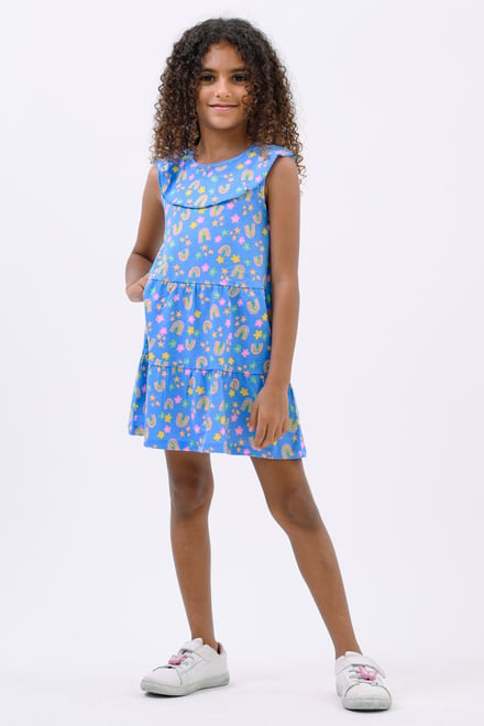 Girls Ruffle Neck Jersey Dress