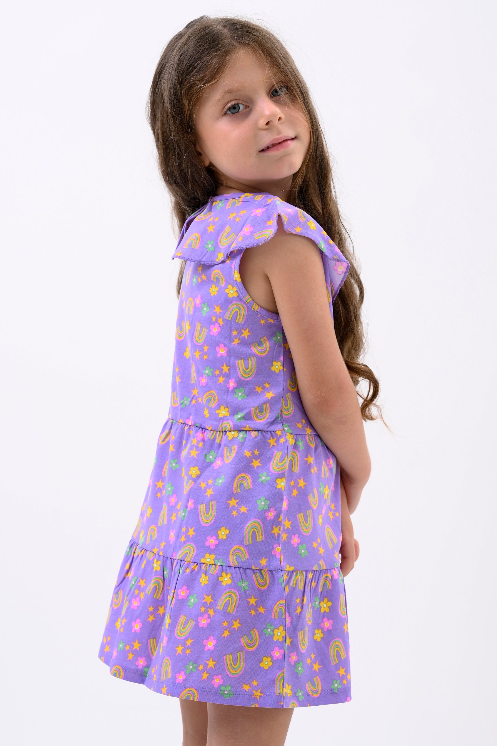 Girls Ruffle Neck Jersey Dress