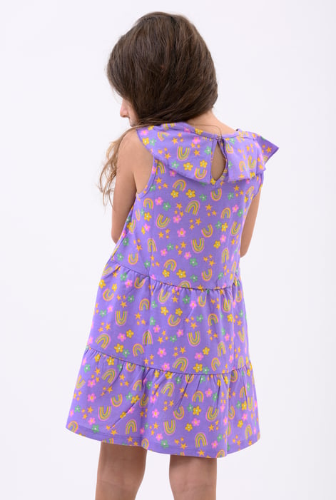 Girls Purple Ruffle Neck Jersey Dress