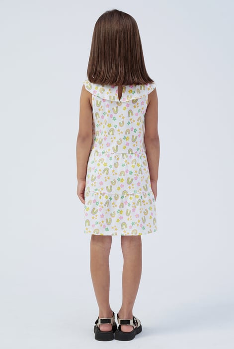 Girls White Ruffle Neck Jersey Dress