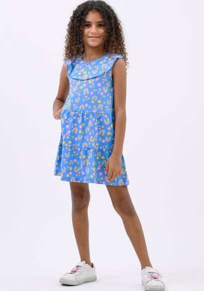Girls Ruffle Neck Jersey Dress