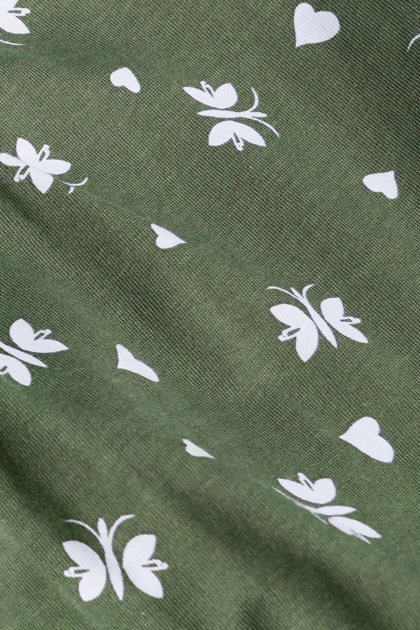Butterfly Printed S/S Nightwear With Lacetrims