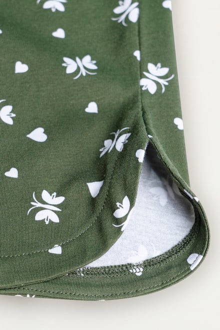 Butterfly Printed S/S Nightwear With Lacetrims