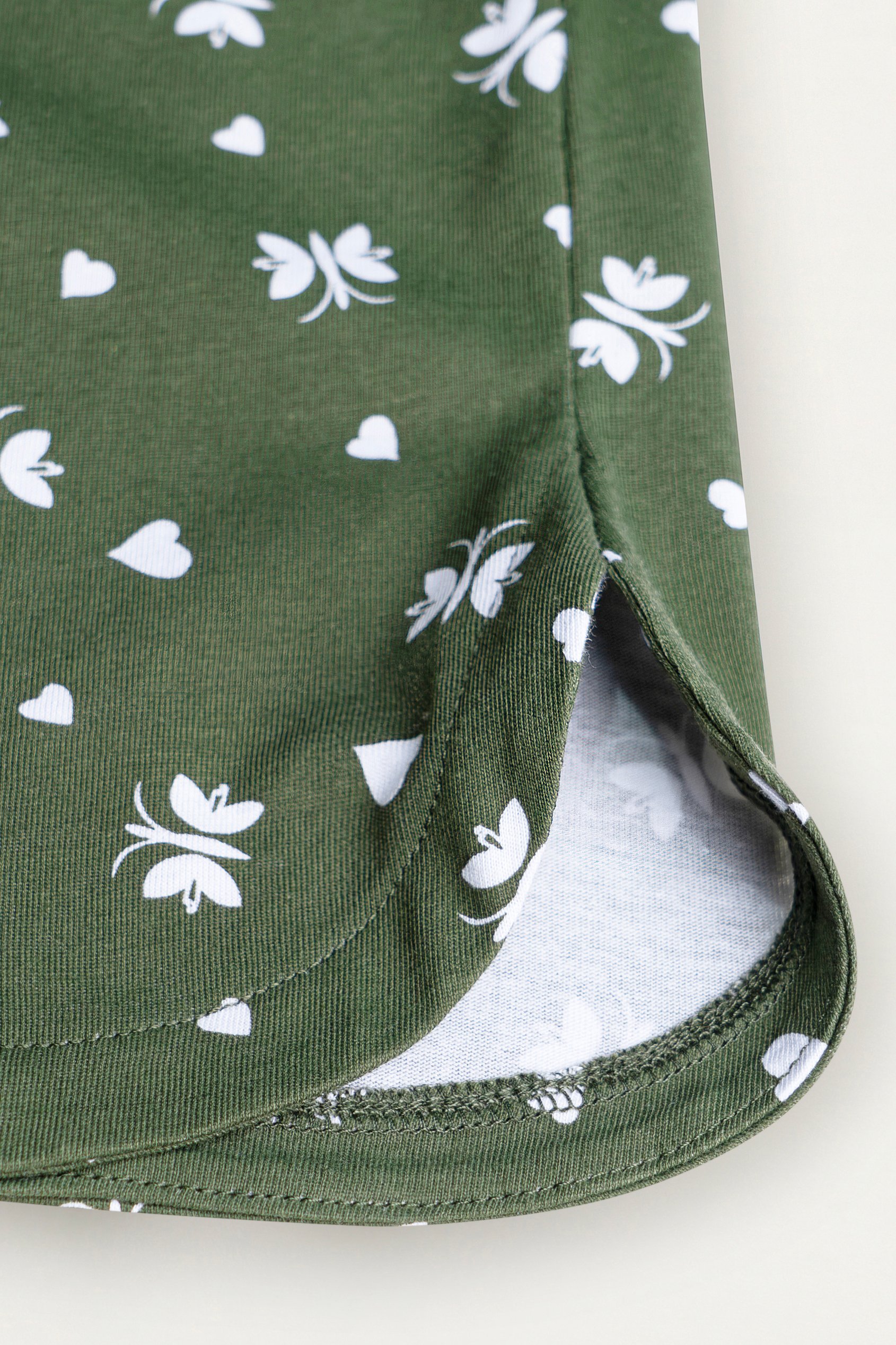 Butterfly Printed S/S Nightwear With Lacetrims