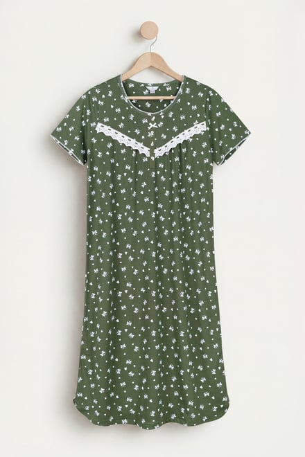 Butterfly Printed S/S Nightwear With Lacetrims