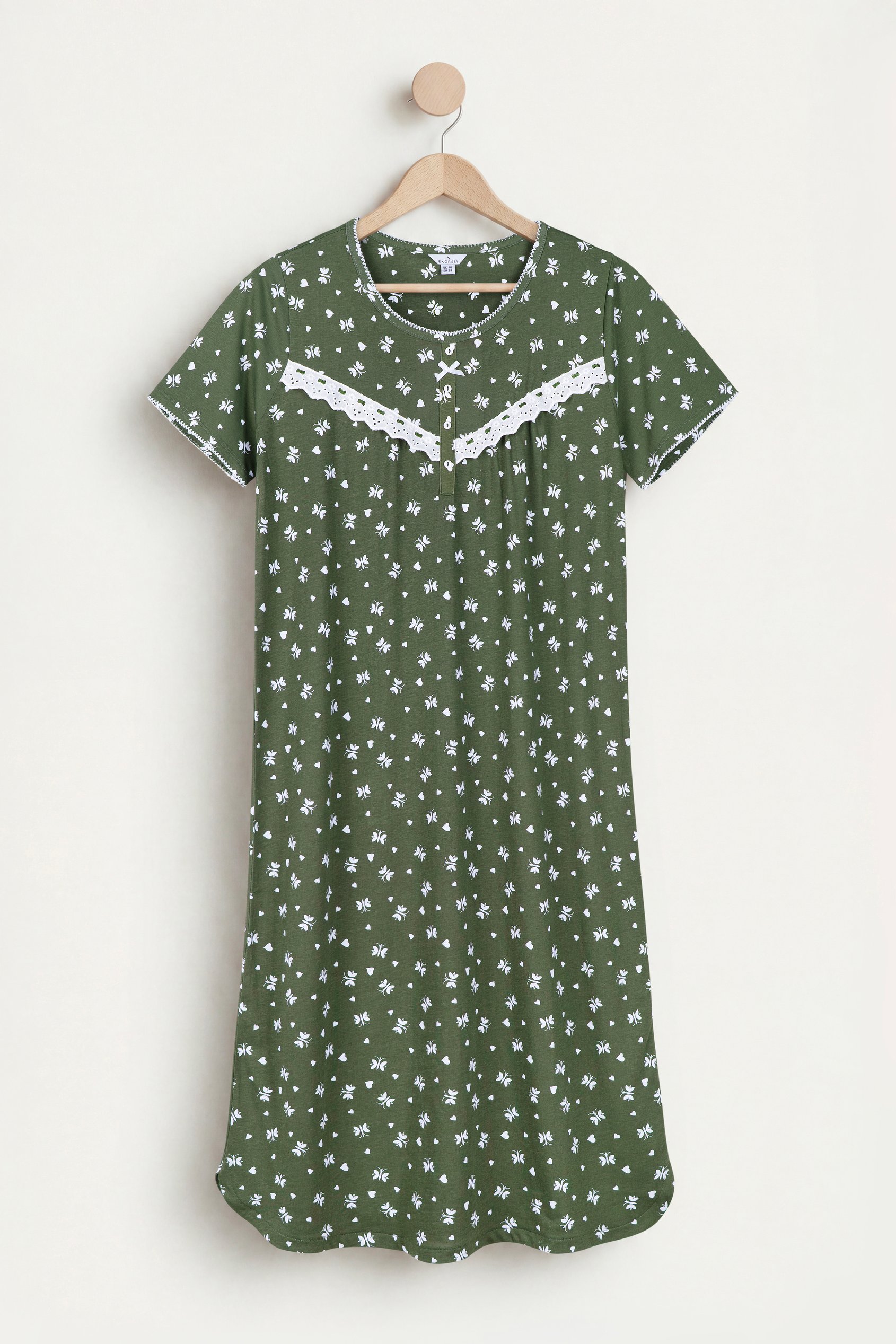 Butterfly Printed S/S Nightwear With Lacetrims