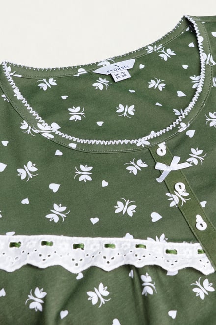 Butterfly Printed S/S Nightwear With Lacetrims
