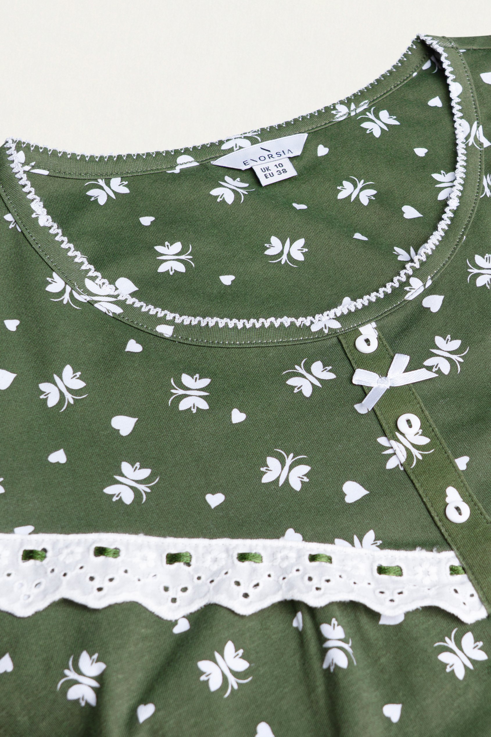 Butterfly Printed S/S Nightwear With Lacetrims