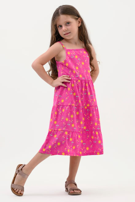 Girls Printed Tiered Strappy Jersey Dress