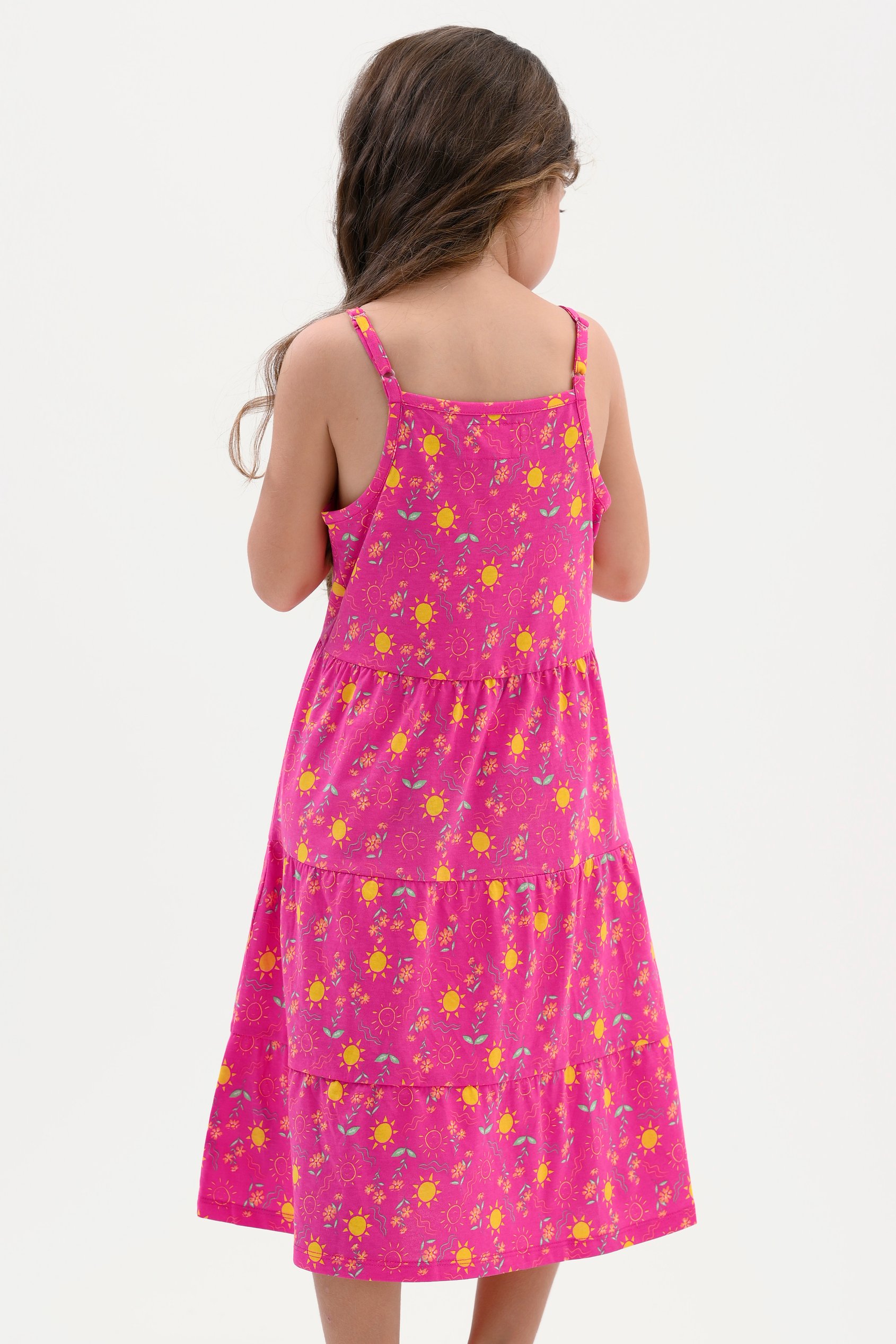 Girls Printed Tiered Strappy Jersey Dress