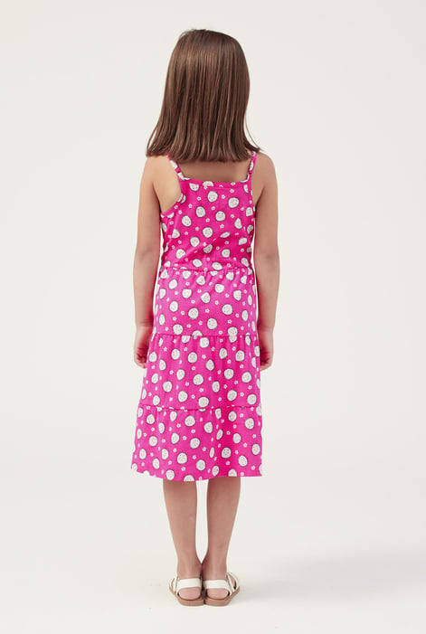 Girls Pink Printed Tiered Strappy Jersey Dress
