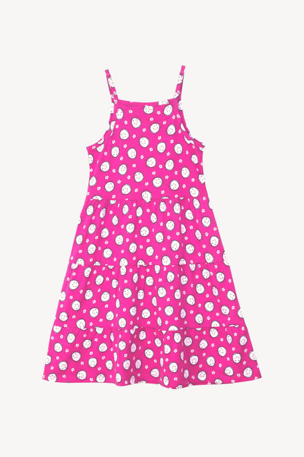 Girls Printed Tiered Strappy Jersey Dress