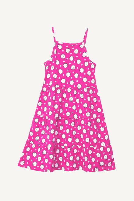 Girls Printed Tiered Strappy Jersey Dress