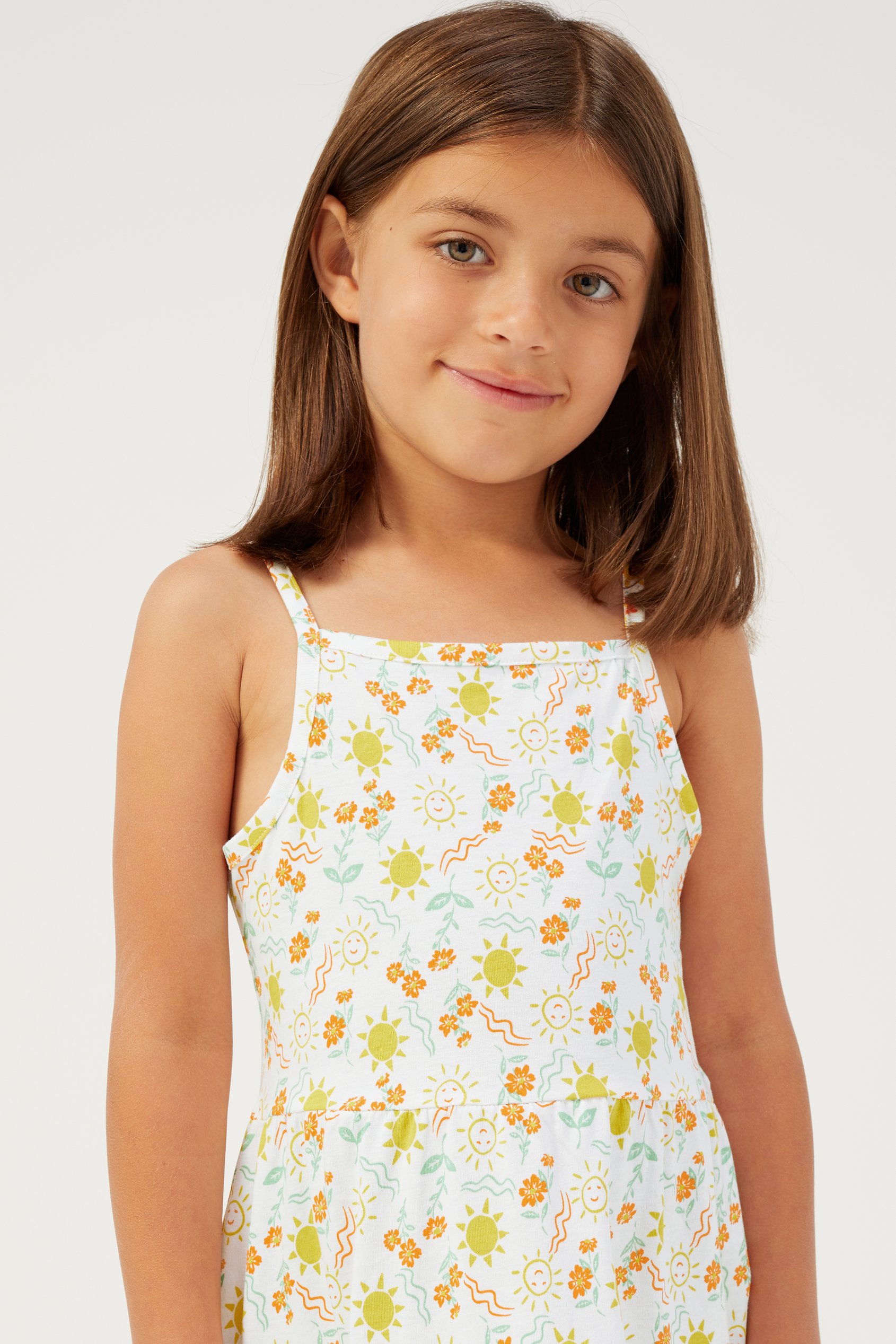 Girls Printed Tiered Strappy Jersey Dress