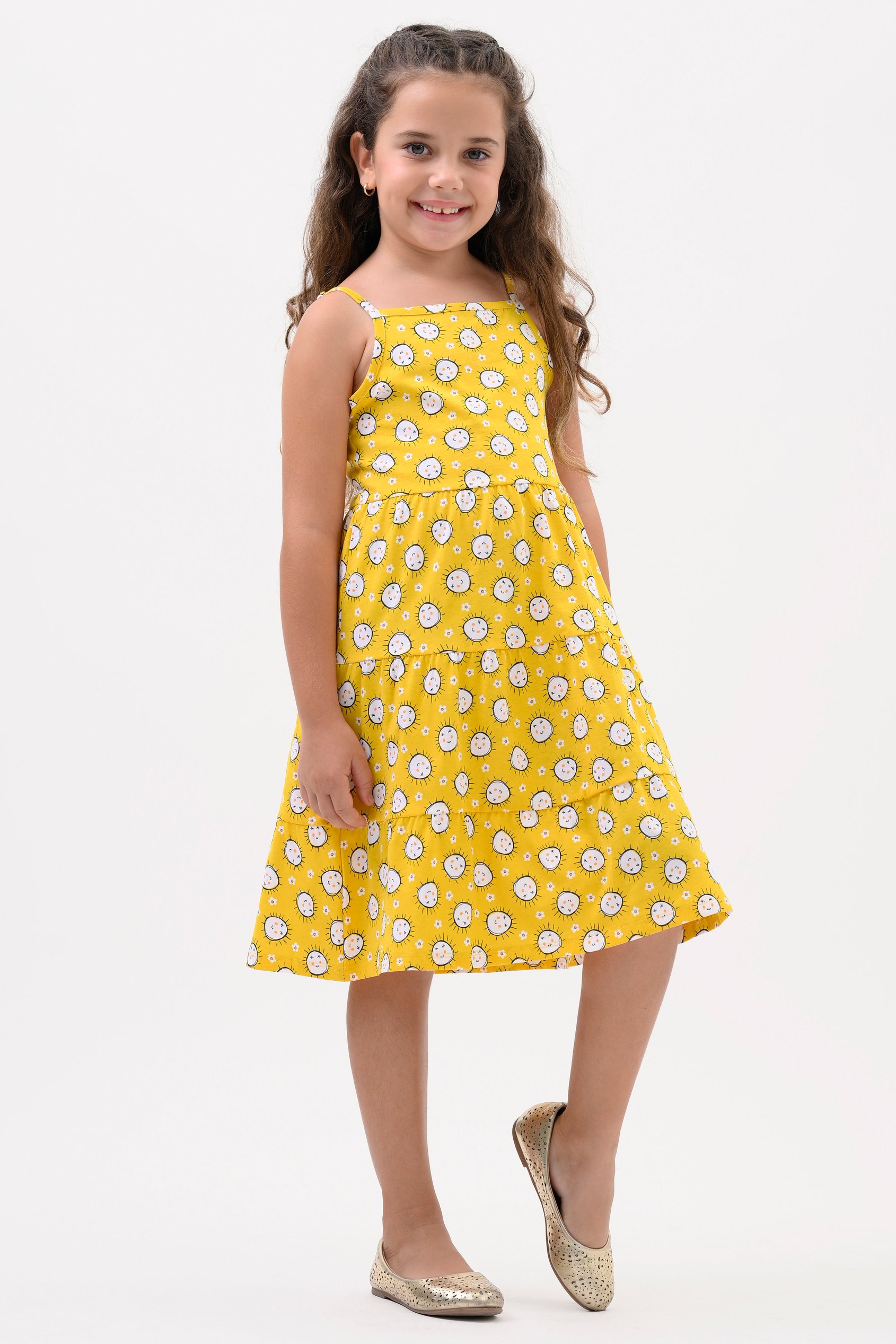 Girls Printed Tiered Strappy Jersey Dress