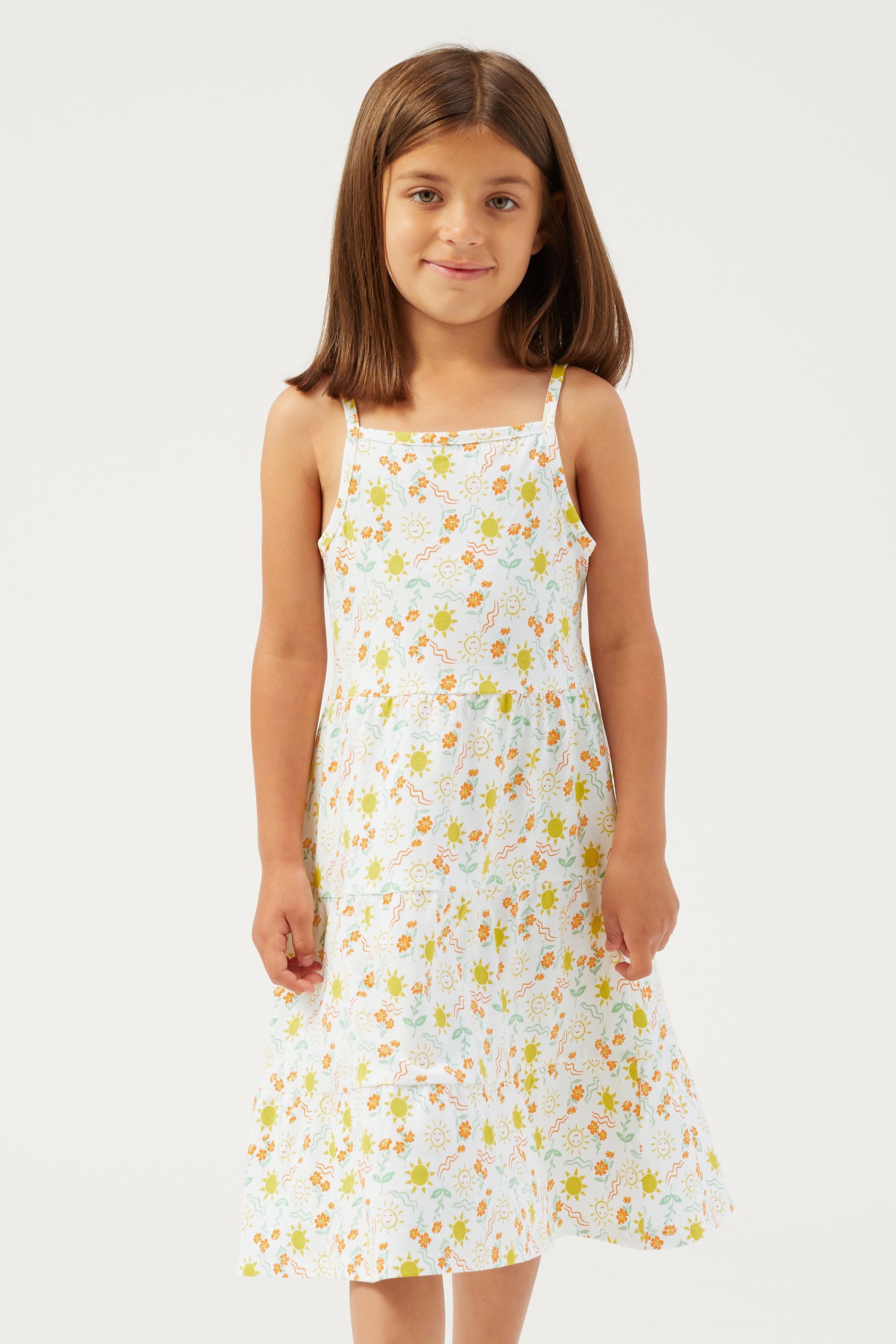 Girls Printed Tiered Strappy Jersey Dress