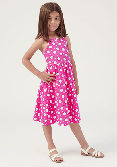 Girls Printed Tiered Strappy Jersey Dress
