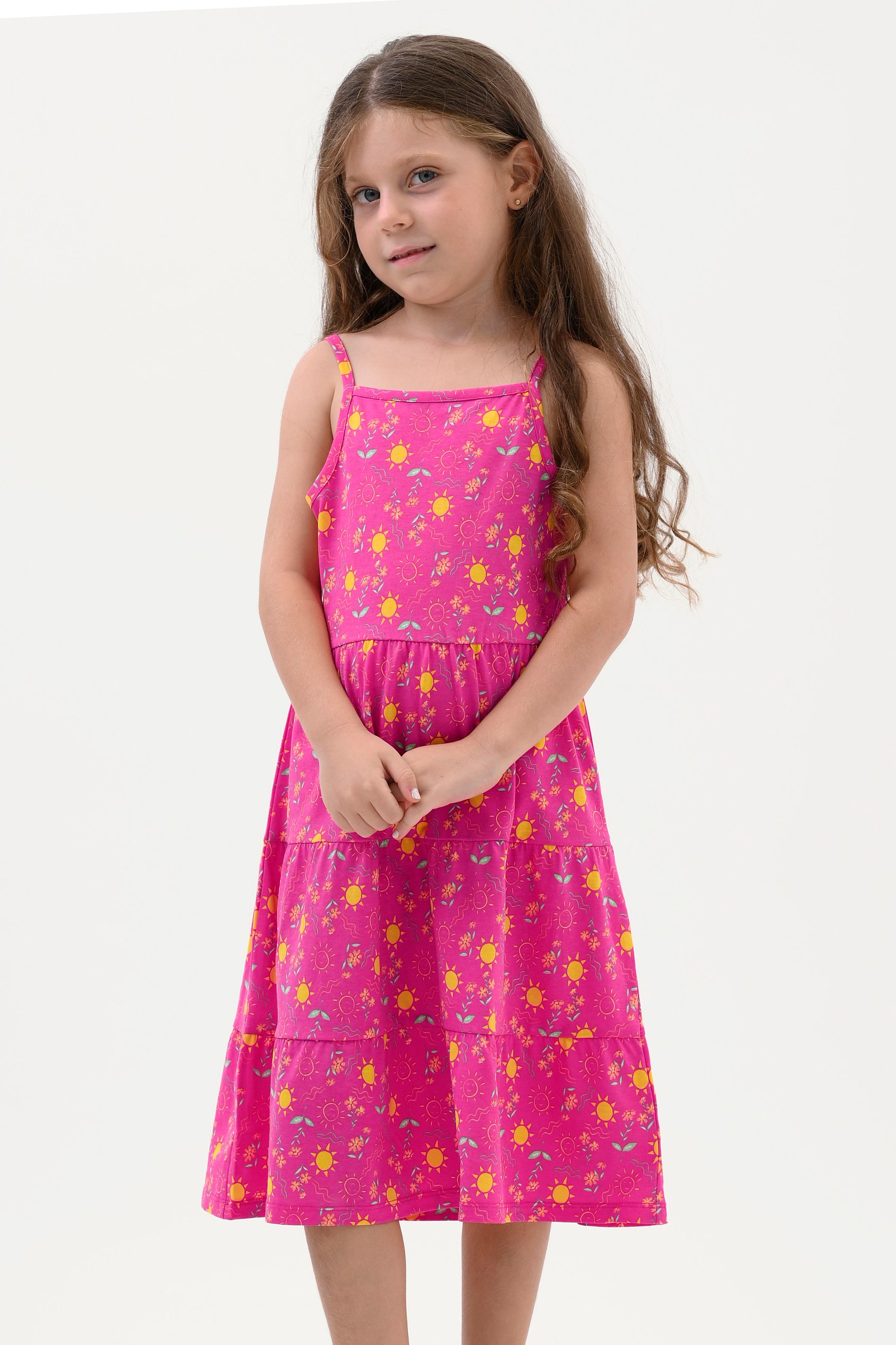 Girls Printed Tiered Strappy Jersey Dress