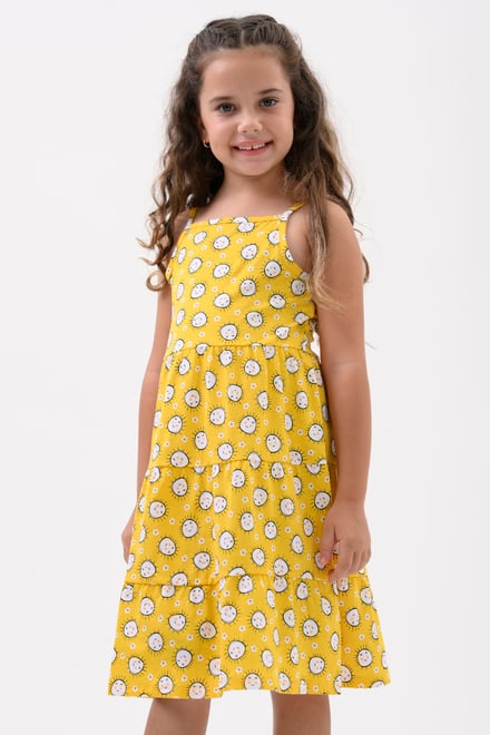 Girls Printed Tiered Strappy Jersey Dress