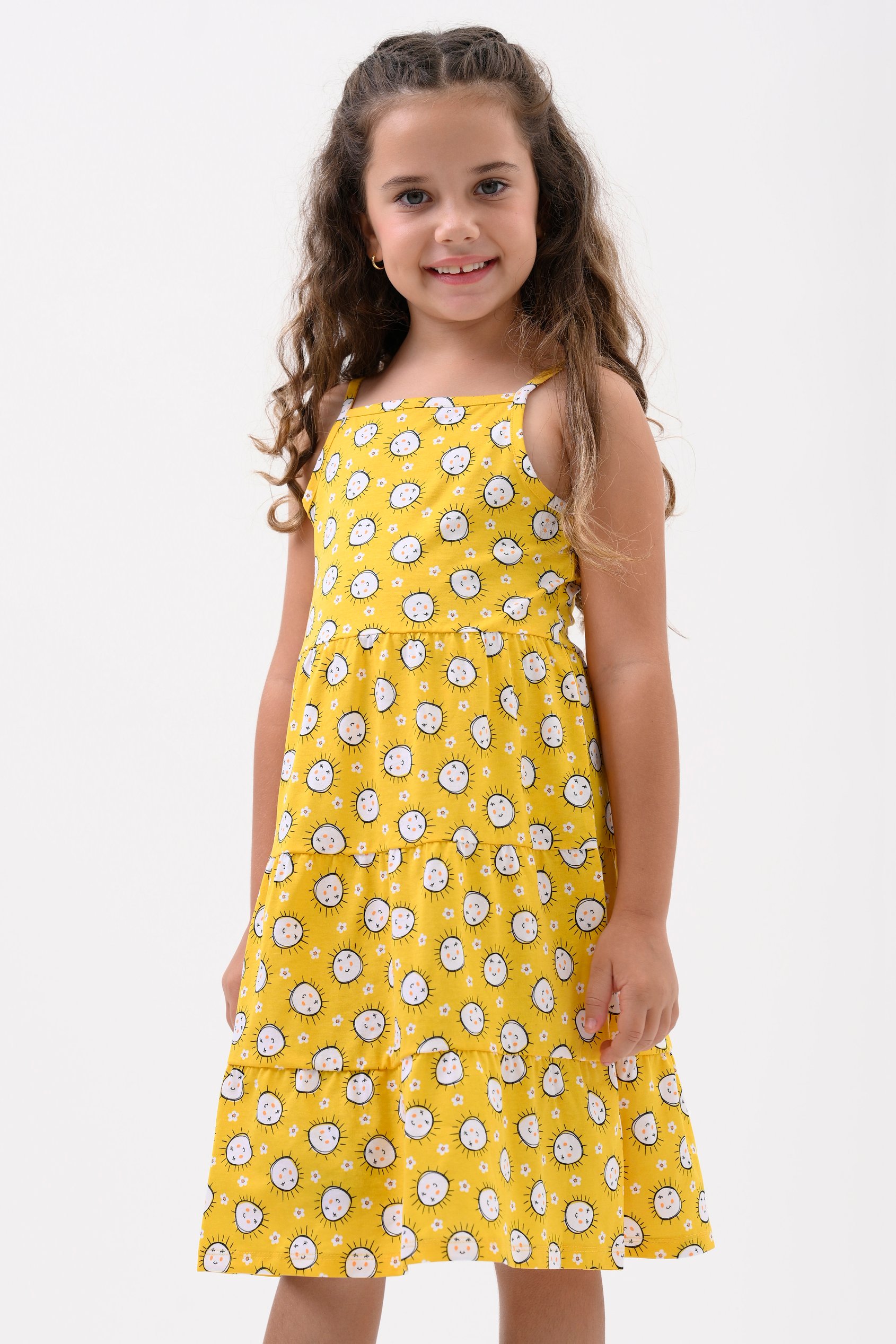 Girls Printed Tiered Strappy Jersey Dress