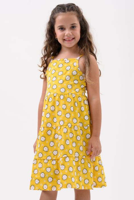 Girls White Printed Tiered Strappy Jersey Dress