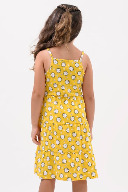 Girls Printed Tiered Strappy Jersey Dress