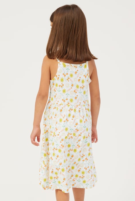 Girls White Printed Tiered Strappy Jersey Dress