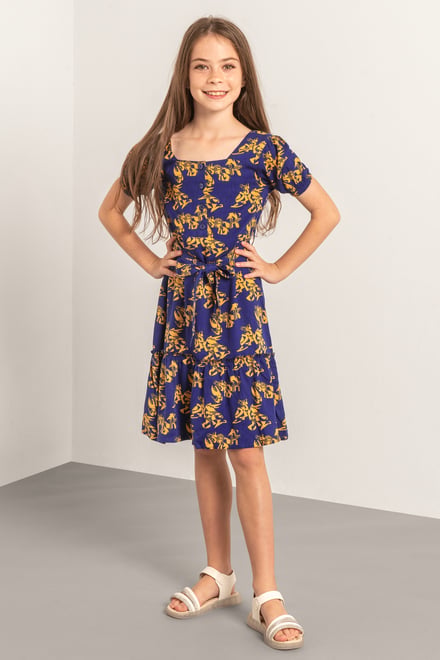 Square Neck Tiered Puff Sleeve Dress (2/3yrs-8/9yrs)