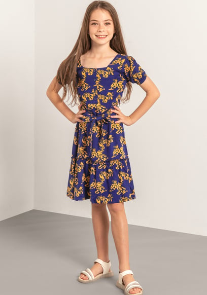 Square Neck Tiered Puff Sleeve Dress (2/3yrs-8/9yrs)