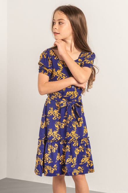 Square Neck Tiered Puff Sleeve Dress (2/3yrs-8/9yrs)