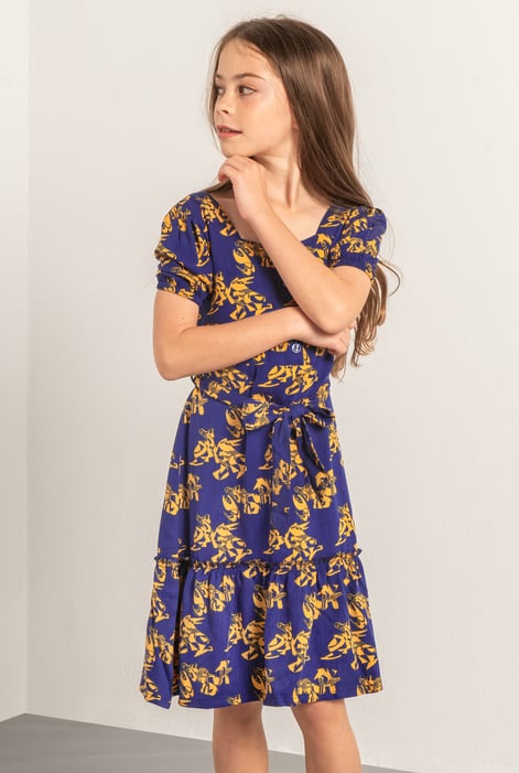 Blue Square Neck Tiered Puff Sleeve Dress (2/3yrs-8/9yrs)