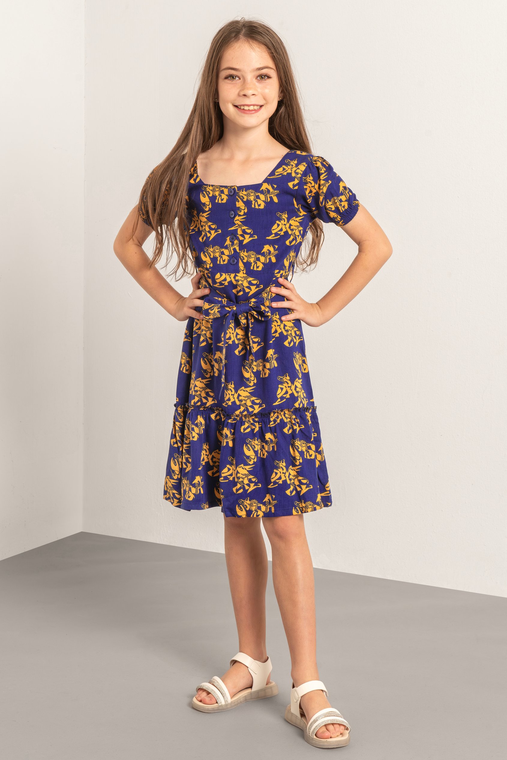 Square Neck Tiered Puff Sleeve Dress (2/3yrs-8/9yrs)