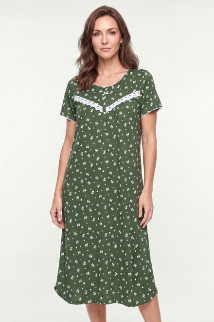 Butterfly Printed S/S Nightwear With Lacetrims