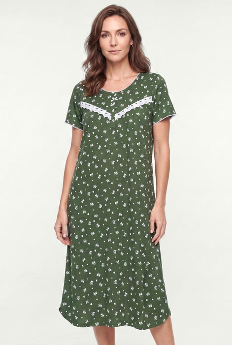 Green Butterfly Printed S/S Nightwear With Lacetrims