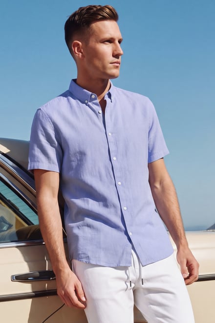 Men's Linen Blend Short Sleeve Shirt